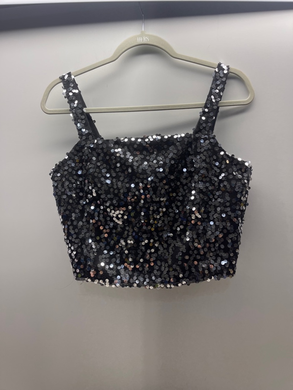 Sequin Black Cropped Tank Top